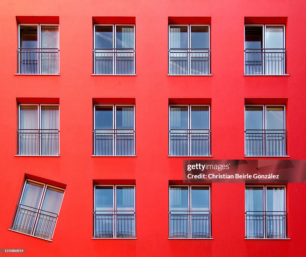 Red color building and windows