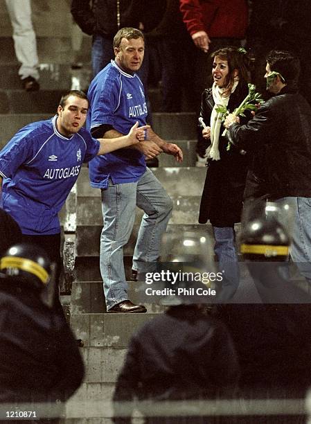 Chelsea supporters and french police during the European Champions League game between Chelea and Olympique De Marseille played in the Stade...