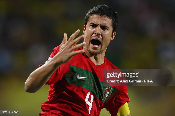 Nuno Reis of Portugal celebrates during the penalty shoot-out at the FIFA U-20 World Cup 2011 quarter final match between Portugal and Argentina at...