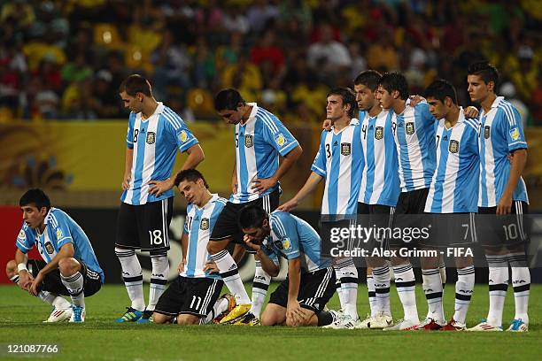 Players of Argentina react after the FIFA U-20 World Cup 2011 quarter final match between Portugal and Argentina at Estadia Jaime Moron Leon on...