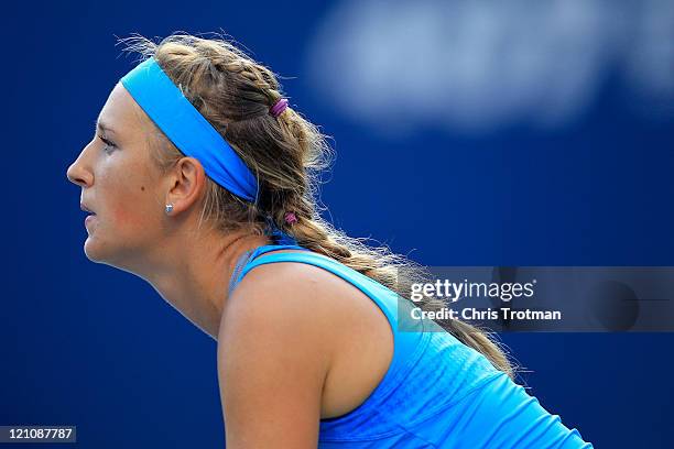 Victoria Azarenka of Belarus prepares to receive serve from Serena Williams on Day 6 of the Rogers Cup presented by National Bank at the Rexall...