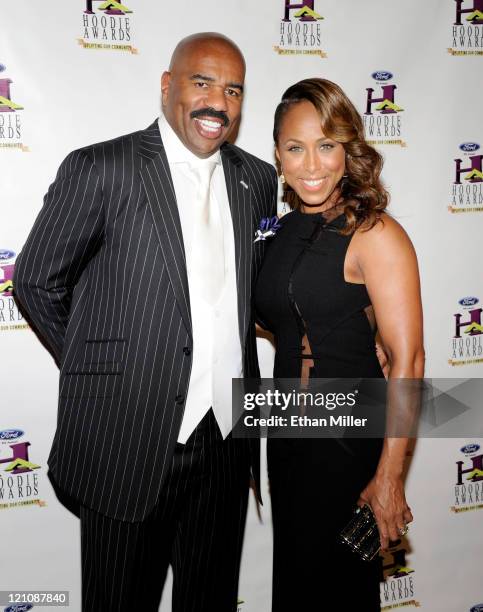 Host Steve Harvey and wife Marjorie Harvey arrive at the ninth annual Ford Hoodie Awards at the Mandalay Bay Events Center August 13, 2011 in Las...