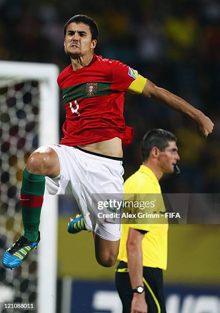 Nuno Reis of Portugal celebrates during the penalty shoot-out at the FIFA U-20 World Cup 2011 quarter final match between Portugal and Argentina at...