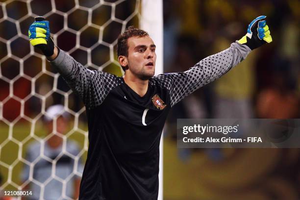 Goalkeeper Mika of Portugal celebrates after killing the deciding penalty during the penalty shoot-out at the FIFA U-20 World Cup 2011 quarter final...