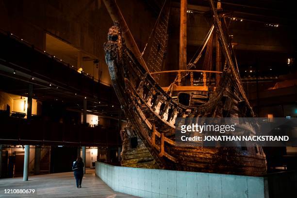 The Swedish warship Vasa, is pictured on April 24 at the Vasa Museum in Stockholm, 59 years after Vasa broke the surface in 1961 after 333 years on...