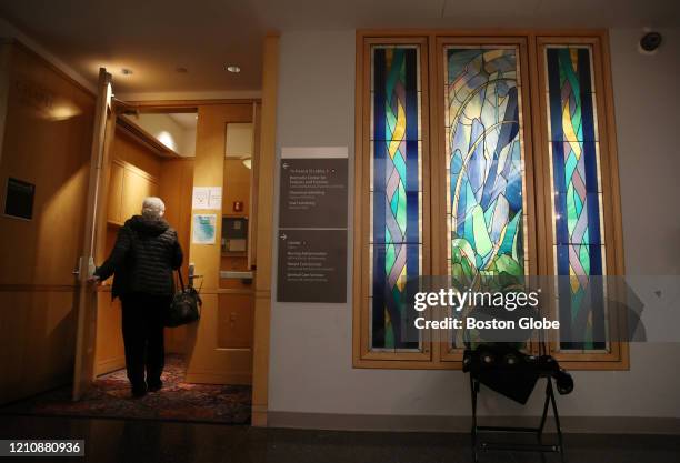 Kathleen Gallivan, Director of Spiritual Care, arrives at the chapel at Brigham and Women's Hospital in Boston, MA on April 08 a few days after Palm...