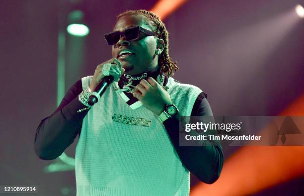 Gunna performs during the 2020 Okeechobee Music Festival at Sunshine Grove on March 06, 2020 in Okeechobee, Florida.