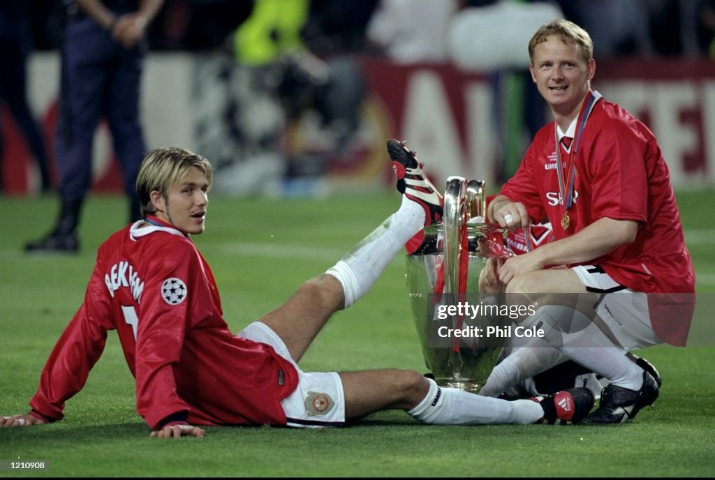 David Beckham and David May  with the European Cup