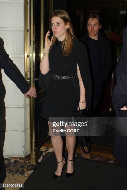 Princess Beatrice and Edoardo Mapelli Mozzi seen leaving Isabels restaurant in Mayfair on March 06, 2020 in London, England.