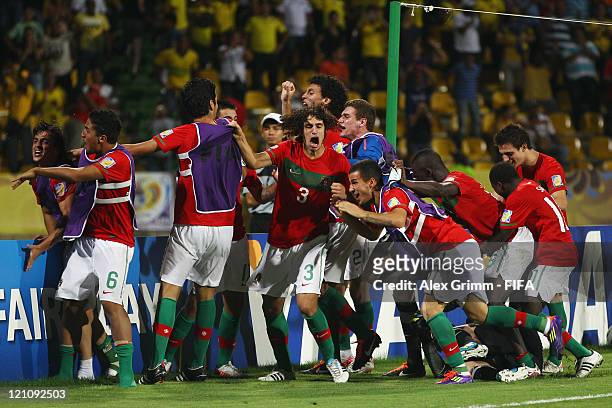 Players of Portugal celebrates after the FIFA U-20 World Cup 2011 quarter final match between Portugal and Argentina at Estadia Jaime Moron Leon on...