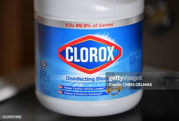 This illustration photo shows a bottle of Clorox bleach in Culver City, California, on April 24 amid the novel coronavirus pandemic. - Top White...