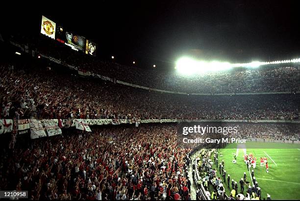Manchester United fans celebrate victory in the European Champions League Final against Bayern Munich in the Nou Camp Stadium, Barcelona, Spain....