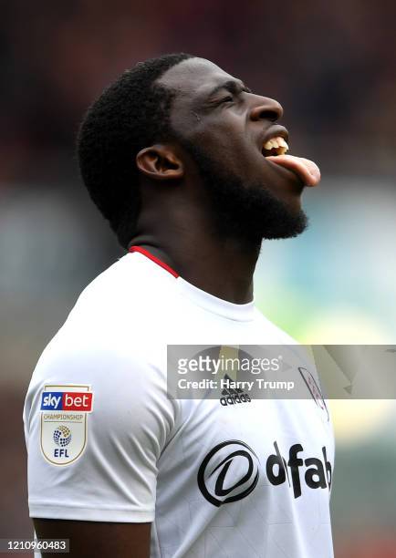 Aboubakar Kamara of Fulham reacts during the Sky Bet Championship match between Bristol City and Fulham FC at Ashton Gate on March 07, 2020 in...