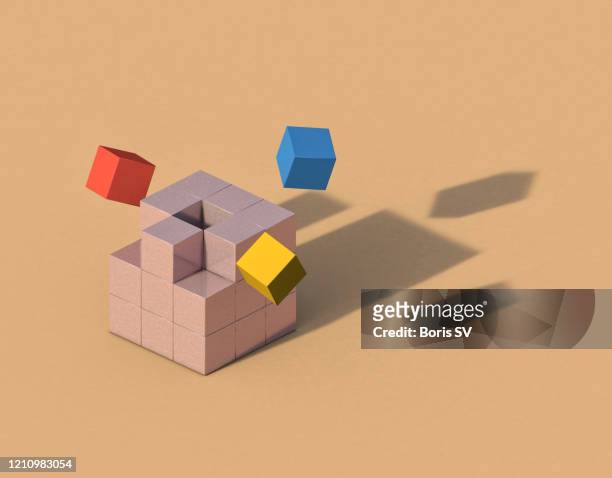 flying cubes forming anthropomorphic shadow - toy block stock pictures, royalty-free photos & images