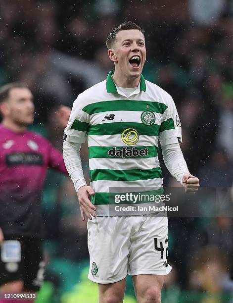 Callum McGregor of Celtic celebrates scoring his team's fifth goal during the Ladbrokes Premiership match between Celtic and St. Mirren at Celtic...