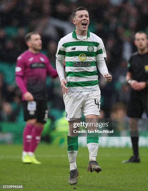 Callum McGregor of Celtic celebrates scoring his team's fifth goal during the Ladbrokes Premiership match between Celtic and St. Mirren at Celtic...