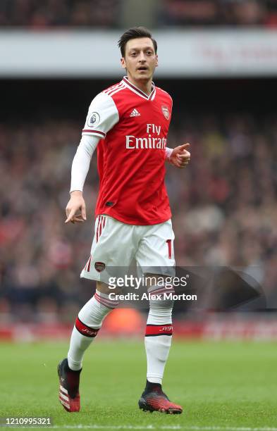 Mesut Ozil of Arsenal during the Premier League match between Arsenal FC and West Ham United at Emirates Stadium on March 07, 2020 in London, United...