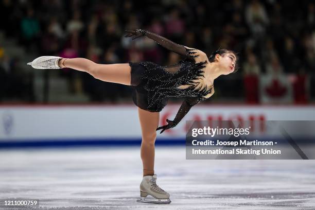 Mana Kawabe of Japan competes in the Junior Ladies Free Skating during day 4 of the ISU World Junior Figure Skating Championships at Tondiraba Ice...