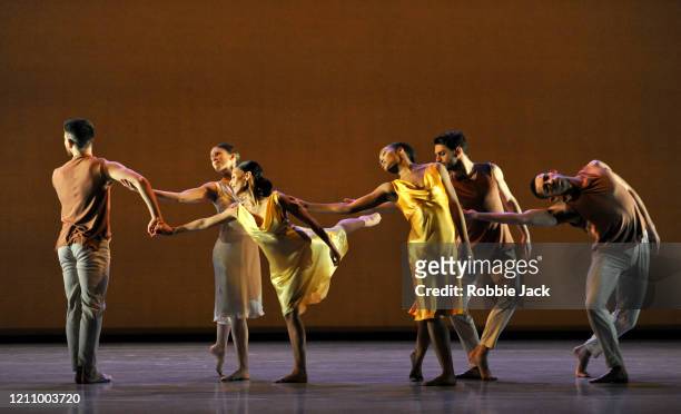 Artists of the company in The Richard Alston Dance Company's production of Richard Alston's Voices And Light Footsteps at Sadler's Wells Theatre on...