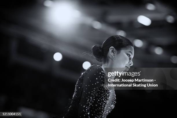 Alysa Liu of the United States prepares in the Junior Ladies Free Skating during day 4 of the ISU World Junior Figure Skating Championships at...