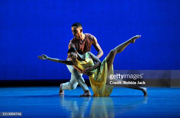 Joshua Harriette and Ellen Yilma in The Richard Alston Dance Company's production of Richard Alston's Voices And Light Footsteps at Sadler's Wells...