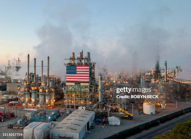 View of the Marathon Petroleum Corp's Los Angeles Refinery in Carson, California, April 25, 2020 after the price for crude plunged into negative...