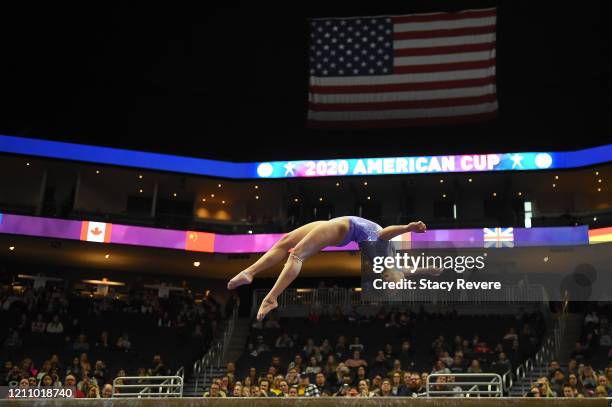 Morgan Hurd of the United States competes on the beam during the 2020 American Cup at Fiserv Forum on March 07, 2020 in Milwaukee, Wisconsin.