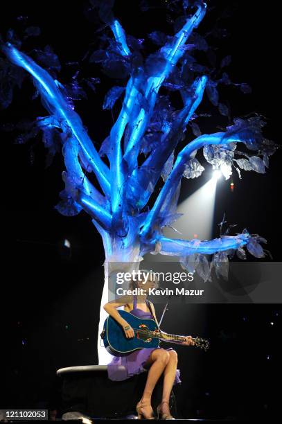 Taylor Swift performs during her "Speak Now" tour at Prudential Center on July 24, 2011 in Newark, New Jersey. Taylor Swift wows crowds and critics...