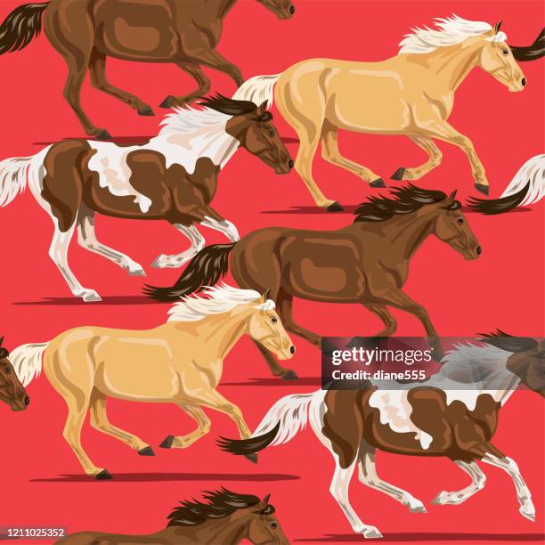 Wild Horses Seamless Pattern High-Res Vector Graphic