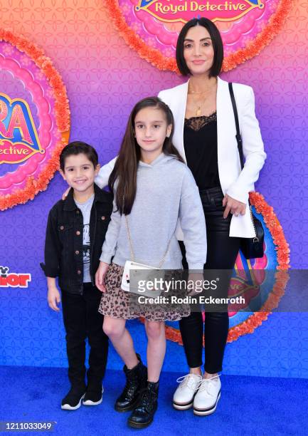 Dominic Lopez, Gia Francesca Lopez, and Courtney Lopez attend the Premiere of Disney Junior's "Mira, Royal Detective" at Walt Disney Studios Main...