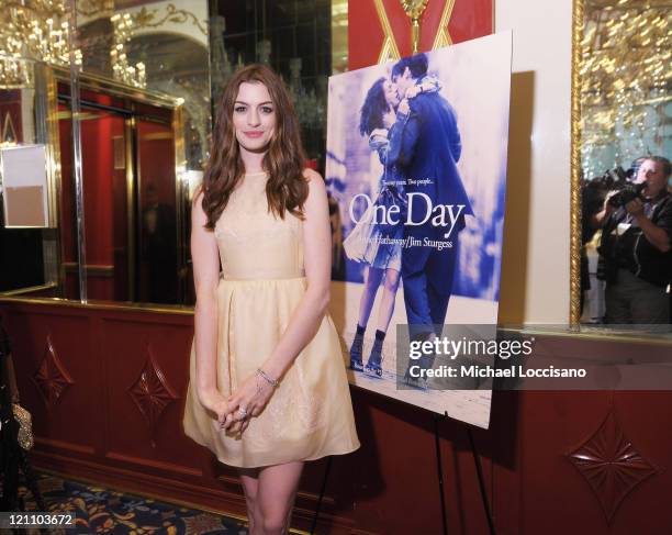 Actor Anne Hathaway attends the "One Day" premiere after party at the Russian Tea Room on August 8, 2011 in New York City.