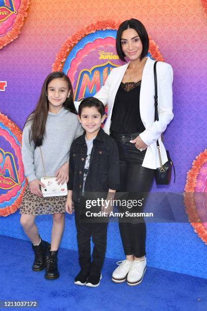 Dominic Lopez, Gia Francesca Lopez and Courtney Mazza attend the premiere of Disney Junior's "Mira, Royal Detective" at Walt Disney Studios Main...