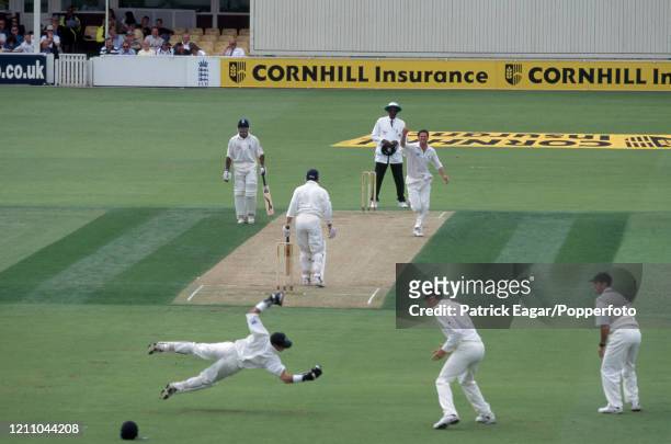 England batsman Mark Ramprakash is caught for 0 by New Zealand wicketkeeper Adam Parore off the bowling of Chris Cairns during the 1st Test match...