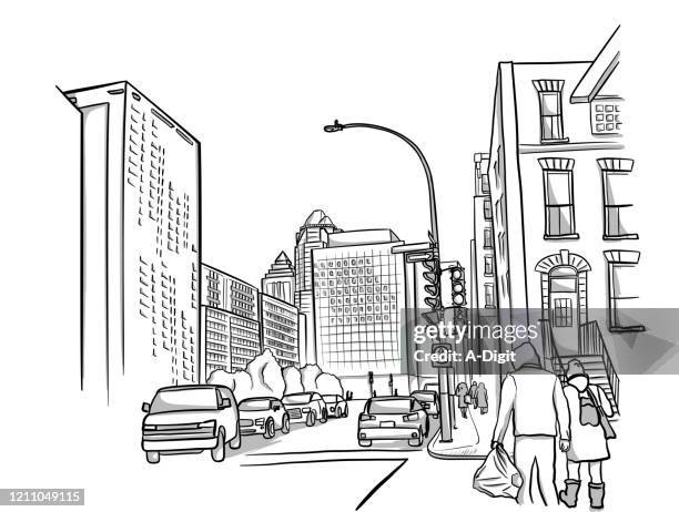 american street scene - boulevard stock illustrations