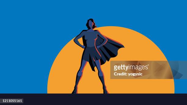 向量復古風格 女性超級英雄股票插圖 - heroines 幅插畫檔、美工圖案、卡通及圖標