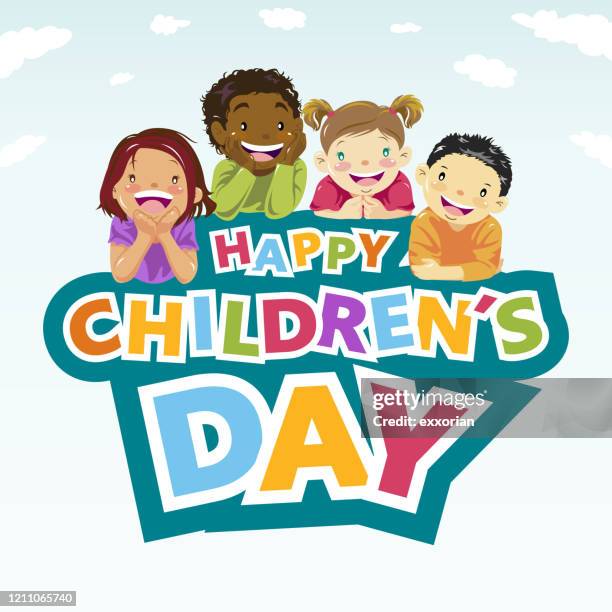 multiethnische kinder feiern kindertag - kindertag stock-grafiken, -clipart, -cartoons und -symbole