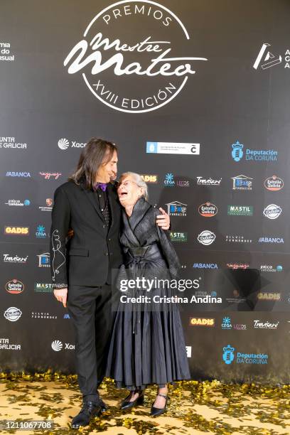 Amador Arias and Benedicta Sánchez actors of "Lo que Arde" film, attends the Mestre Mateo Awards in A Coruna, on March 07, 2020 in A Coruna, Spain.