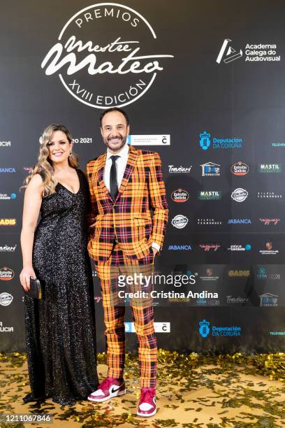 Presenters Eva Iglesias and Roberto Vilar attend the Mestre Mateo Awards in A Coruna, on March 07, 2020 in A Coruna, Spain.