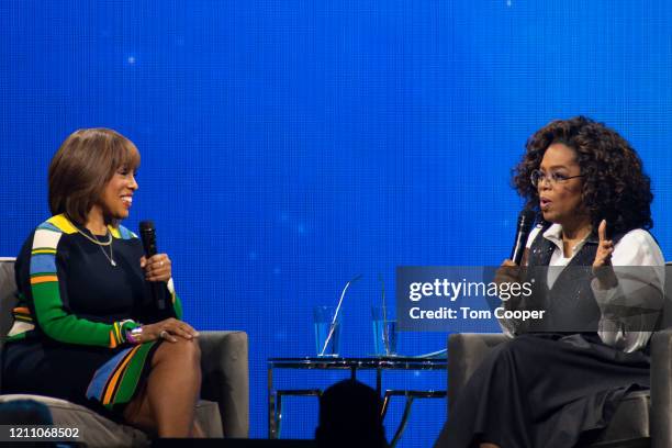 Gayle King and Oprah Winfrey speak during Oprah's 2020 Vision: Your Life in Focus Tour presented by WW at Pepsi Center on March 07, 2020 in Denver,...