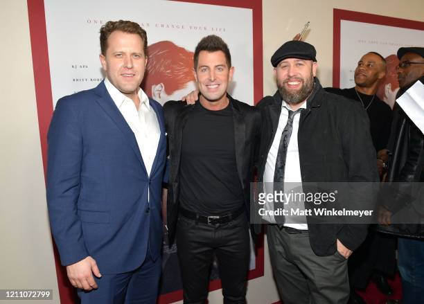 Jon Erwin, Jeremy Camp and Andrew Erwin attend the premiere of Lionsgate's "I Still Believe" at ArcLight Hollywood on March 07, 2020 in Hollywood,...