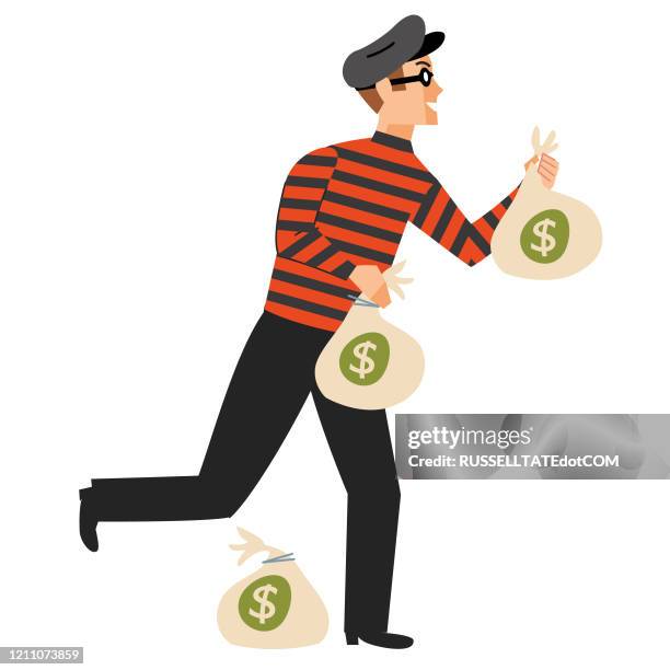 bildbanksillustrationer, clip art samt tecknat material och ikoner med cash grab - masked thief caught