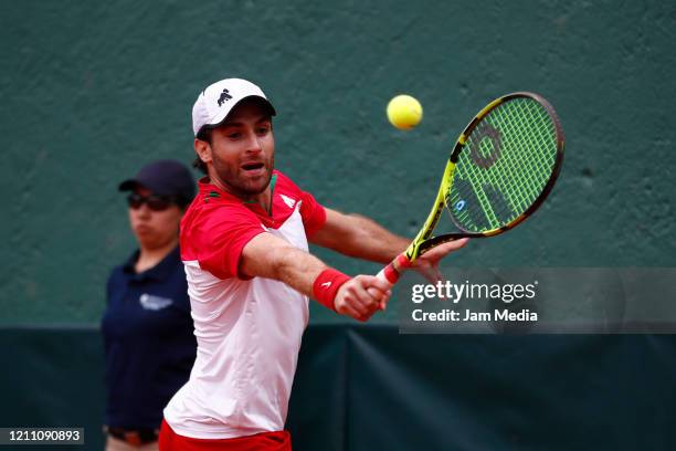 Manuel Sanchez of Mexico returns the ball as part of day 2 of Davis Cup World Group I Play-offs at Club Deportivo La Asuncion on March 7, 2020 in...