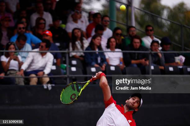 Manuel Sanchez of Mexico returns the ball as part of day 2 of Davis Cup World Group I Play-offs at Club Deportivo La Asuncion on March 7, 2020 in...