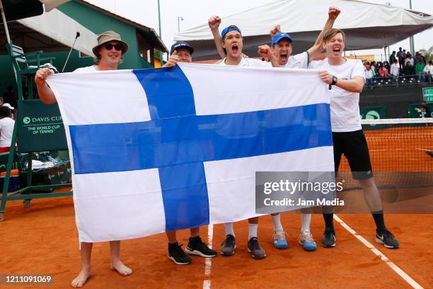 Otto Virtanen of Finland celebrates as part of day 2 of Davis Cup World Group I Play-offs at Club Deportivo La Asuncion on March 7, 2020 in Mexico...