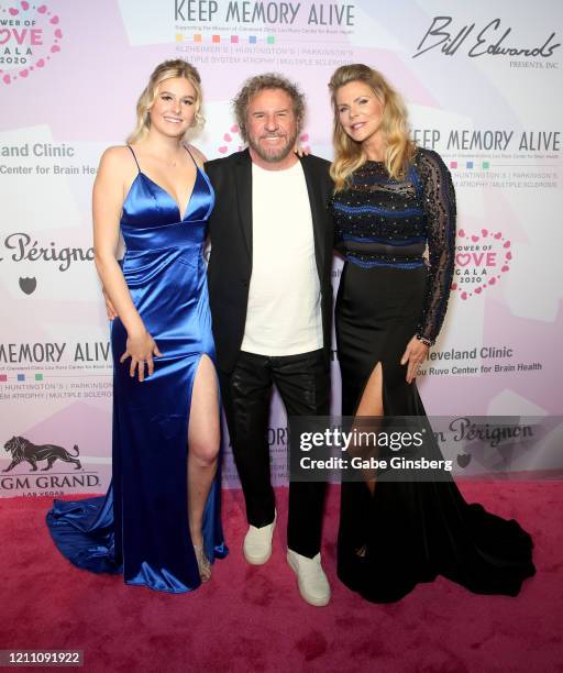 Rock & Roll Hall of Fame inductee Sammy Hagar poses with his daughter Samantha Hagar and his wife Kari Hagar during the 24th annual Keep Memory Alive...