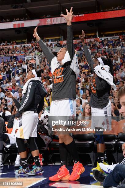 Erika de Souza of the Eastern Conference reacts during the 2014 Boost Mobile WNBA All-Star Game on July 19, 2014 at US Airways Center in Phoenix,...