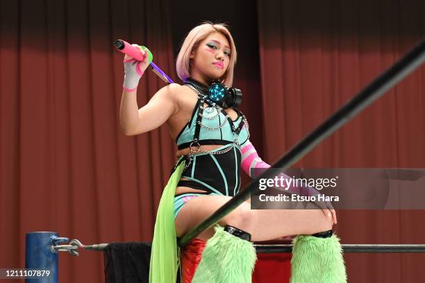 Hana Kimura enters the ring during the Women's Pro-Wrestling Stardom - No People Gate at Korakuen Hall on March 08, 2020 in Tokyo, Japan. The event...