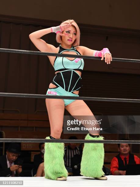 Hana Kimura reacts during the Women's Pro-Wrestling Stardom - No People Gate at Korakuen Hall on March 08, 2020 in Tokyo, Japan. The event is held...
