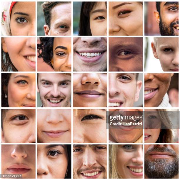 collage di persone multietniche sorridenti e felici - quadrato composizione foto e immagini stock