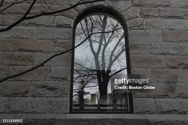 Empty chairs in a building in Harvard Yard at Harvard University in Cambridge, MA on April 27, 2020. The school says it plans to reopen in the fall,...